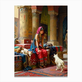 Woman With Cats Canvas Print