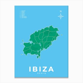 Ibiza Map Blue Canvas Print