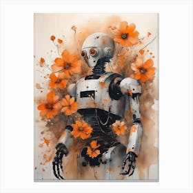 Robot Abstract Orange Flowers Painting (28) Canvas Print