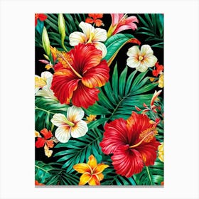 A Contemporary Tropical Floral Frame Highlighting A Variety Of Vivid Exotic Florals In Full Bloom (5) Canvas Print