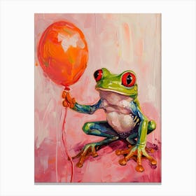 Cute Red Eyed Tree Frog With Balloon Canvas Print