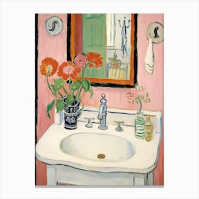 Bathroom Vanity Painting With A Zinnia Bouquet 2 Canvas Print