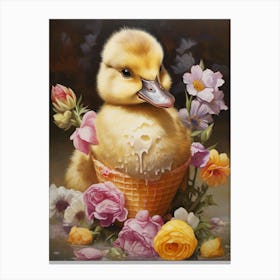 Duck Cracking Out Of Egg Floral 5 Canvas Print