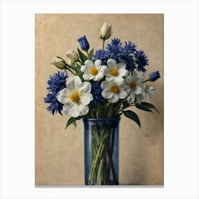 Blue And White Flowers In A Vase hamptons Canvas Print