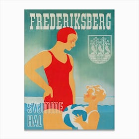 Fredriksberg Belgium, Mother and Son at Beach, Vintage Travel Poster Canvas Print