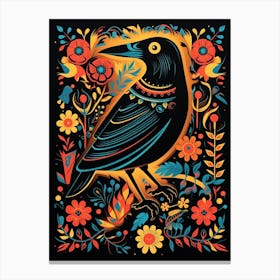 Folk Bird Illustration Crow 6 Canvas Print