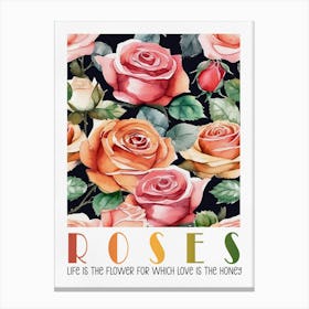 Roses Watercolor Painting Canvas Print