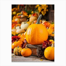 Pumpkins And Fall Leaves Canvas Print