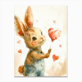Watercolor Bunny Holding A Heart Canvas Print