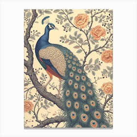 Cream Floral Vintage Peacock Wallpaper Inspired 5 Canvas Print