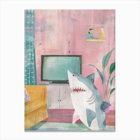 Shark In The Living Room Gouache Painting Canvas Print