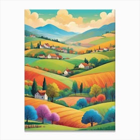 Colorful Countryside Landscape Illustration Art Print 3 Canvas Print