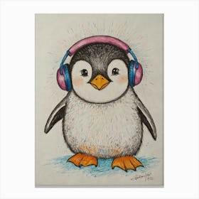 Penguin With Headphones 4 Canvas Print