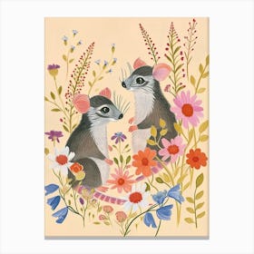 Folksy Floral Animal Drawing Oppossum 2 Canvas Print