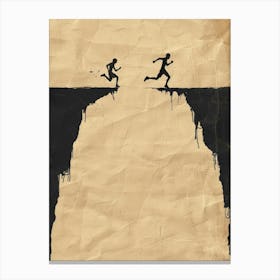 Two People Running Over A Cliff 1 Canvas Print