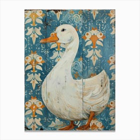 Duck On Blue Damask 1 Canvas Print