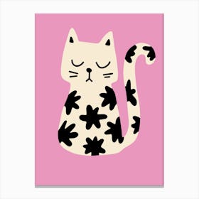 Cat On Pink Background Canvas Print