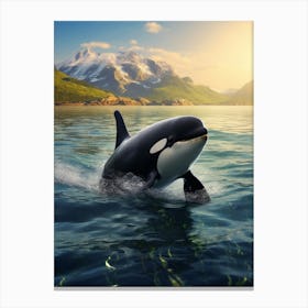 Realistic Photography Style Of Orca Whale With Sun Beams Canvas Print