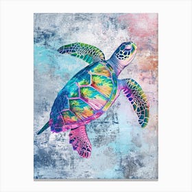 Colourful Sea Turtle Exploring The Ocean Textured Painting 3 Canvas Print