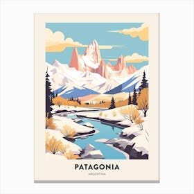 Vintage Winter Travel Poster Patagonia Argentina 4 Canvas Print