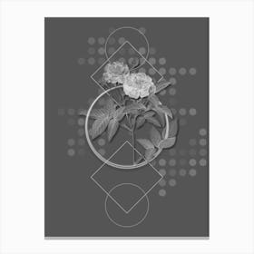 Vintage Van Eeden Rose Botanical with Line Motif and Dot Pattern in Ghost Gray n.0069 Canvas Print