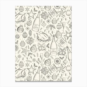 Holiday Dinner Toile Vintage Style Christmas Dinner Black and Cream Canvas Print