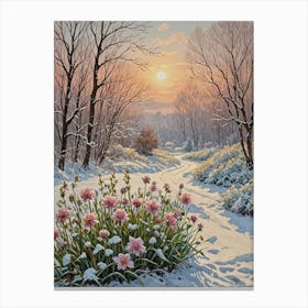 Snowy Sunset Path Canvas Print