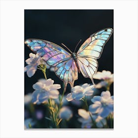 Translucent butterfly on mall white flowers Canvas Print