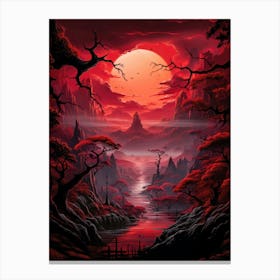 Red Asian Japanese Landscape Painting Canvas Print