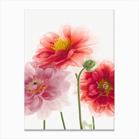 Dahlia Flowers Acrylic Painting In Pastel Colours 8 Canvas Print