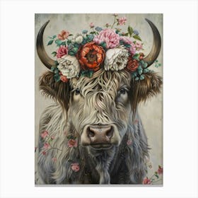 Cow With Flowers On Its Head Canvas Print