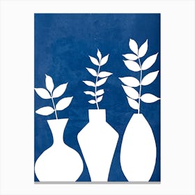 Three white Vases with leaves Canvas Print