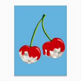 Cherries On A Blue Background Canvas Print