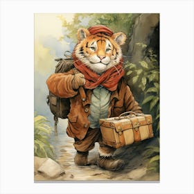 Tiger Illustration Traveling Watercolour 4 Canvas Print