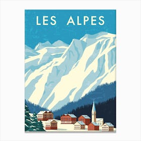 Les Alpes, Alps. Austria, Switzerland — Retro travel minimalist poster Canvas Print