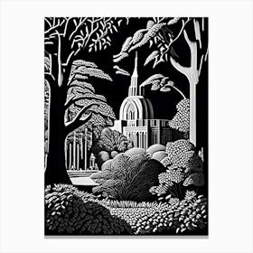 Indianapolis Museum Of Art, 1, Usa Linocut Black And White Vintage Canvas Print
