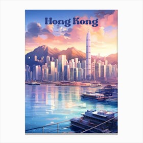 Hong Kong Night Life Modern Travel Illustration Canvas Print