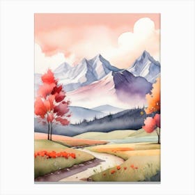 Tranquil Mountains In Minimalist Watercolor Vertical Composition 62 Canvas Print