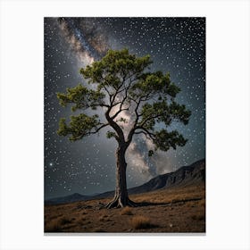 Tree Under The Night Sky Canvas Print