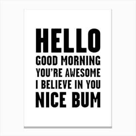 Hello Youre Awesome Nice Num Canvas Print