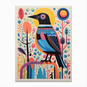 Colourful Scandi Bird Crow 3 Canvas Print
