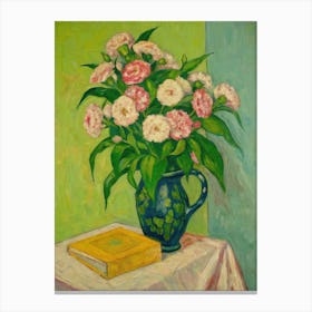 Carnations In A Blue Vase Canvas Print