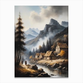In The Wake Of The Mountain A Classic Painting Of A Village Scene (2) Canvas Print