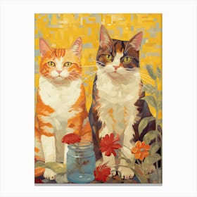 Orange And White Cats With Flowers Oil Painting Canvas Print