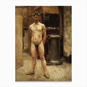 A Male Model Standing Before A Stove, John Singer Sargent Canvas Print