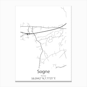 Sogne,Norway Minimalist Map Canvas Print