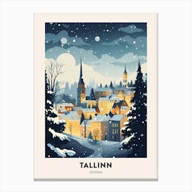 Winter Night  Travel Poster Tallinn Estonia 3 Canvas Print