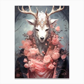 Deer With Roses Canvas Print