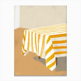 sunny empty room with striped tablecloth Canvas Print