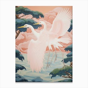 Vintage Japanese Inspired Bird Print Egret 1 Canvas Print